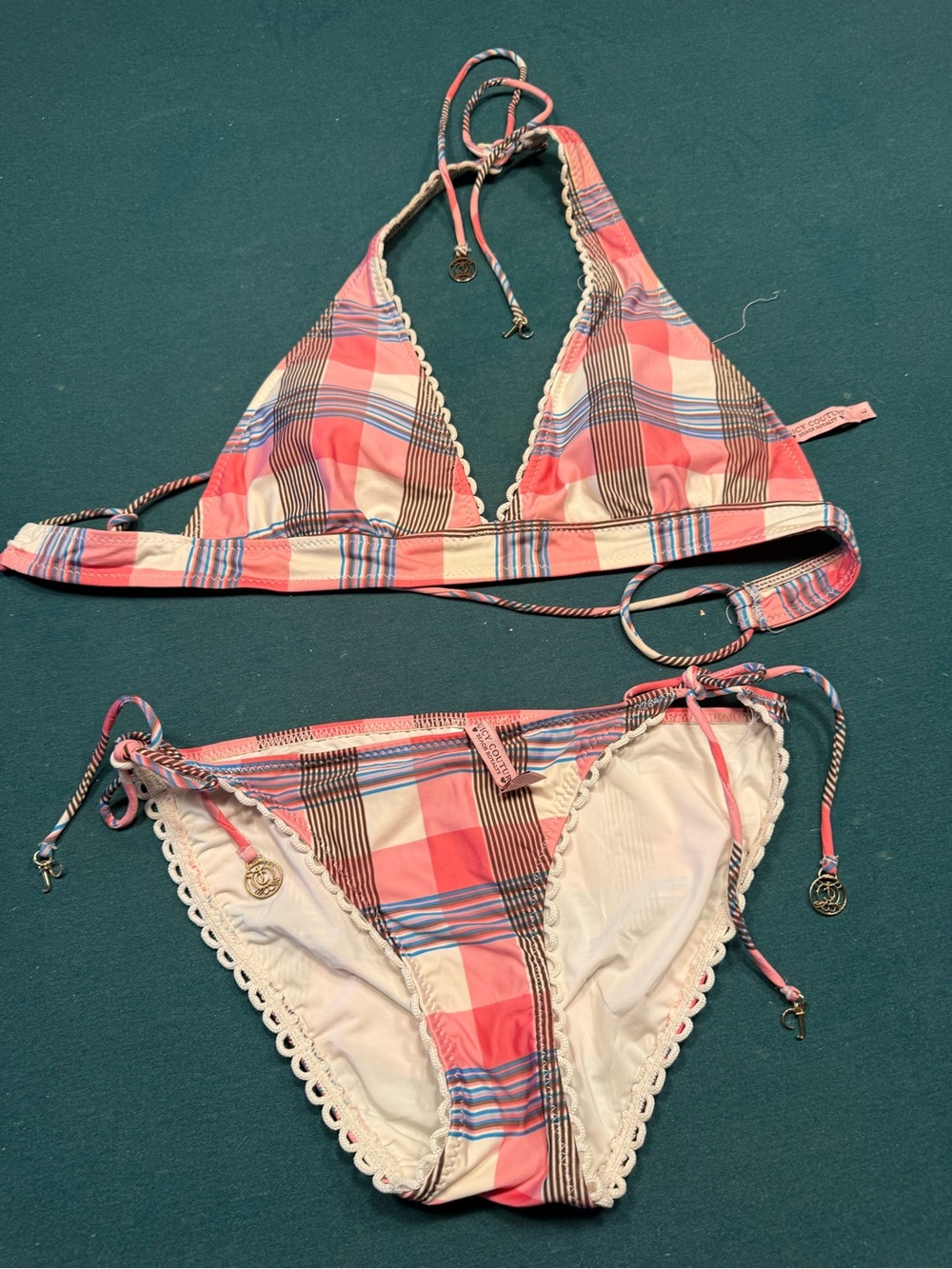 Juicy Couture Pink Plaid Triangle Bikini Set